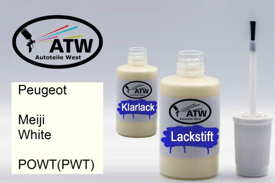 Peugeot, Meiji White, POWT(PWT): 20ml Lackstift + 20ml Klarlack - Set, von ATW Autoteile West.